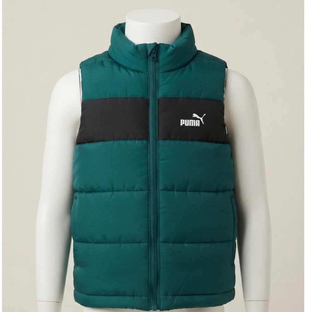 Puma Kids Puffer Vest Green Black Colorblock Full Zip Size 4T